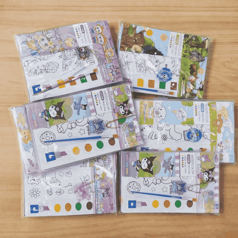 Kids’ Pocket Watercolor Painting Book – 3-in-1 Creative Coloring Set with Built-in Paints, Brush & Keychain