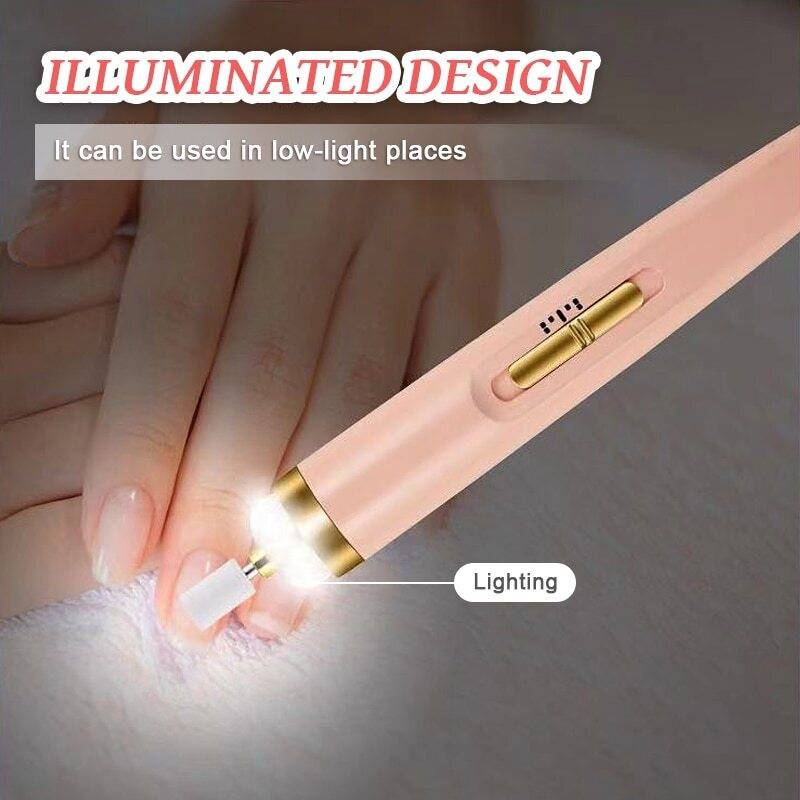 Electric Nail Drill, Rechargeable Machine, with 5 Drill Bits and LED Light