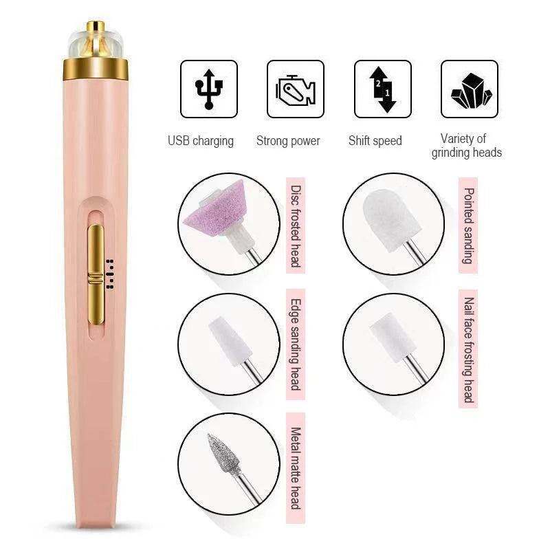 Electric Nail Drill, Rechargeable Machine, with 5 Drill Bits and LED Light
