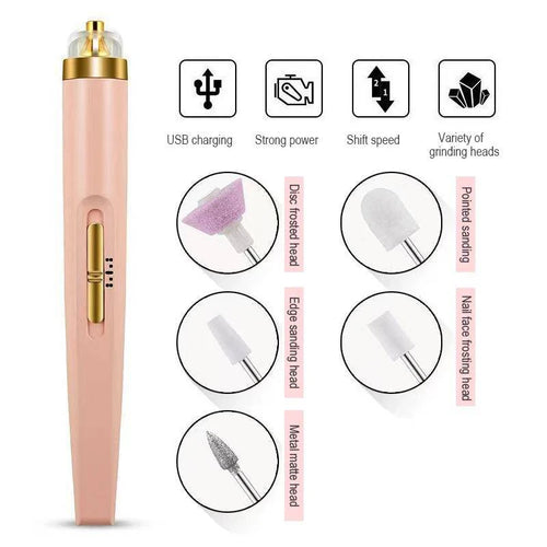 Electric Nail Drill, Rechargeable Machine, with 5 Drill Bits and LED Light