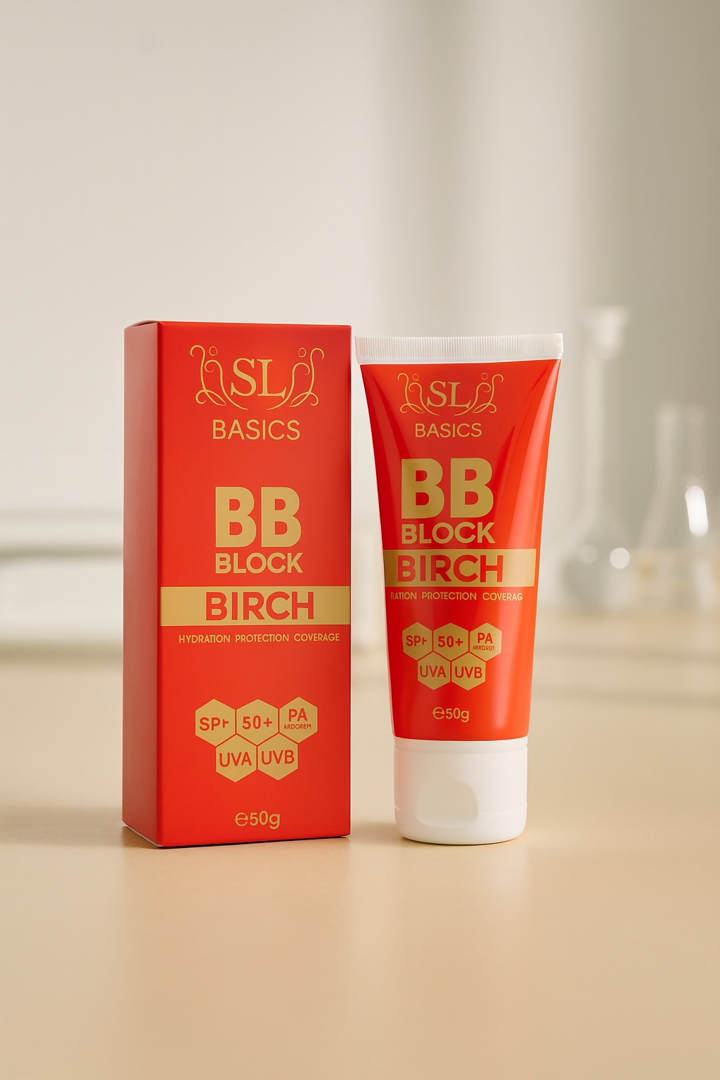 SL Basics BB Block SPF 50+ Tinted Sunscreen – Hydrating & Protective BB Cream with Vitamin E & Lotus Extract (50 ml)