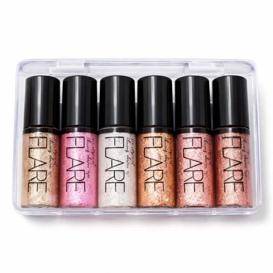 Shimmering liquid shades add a bright metallic finish to your eyes.