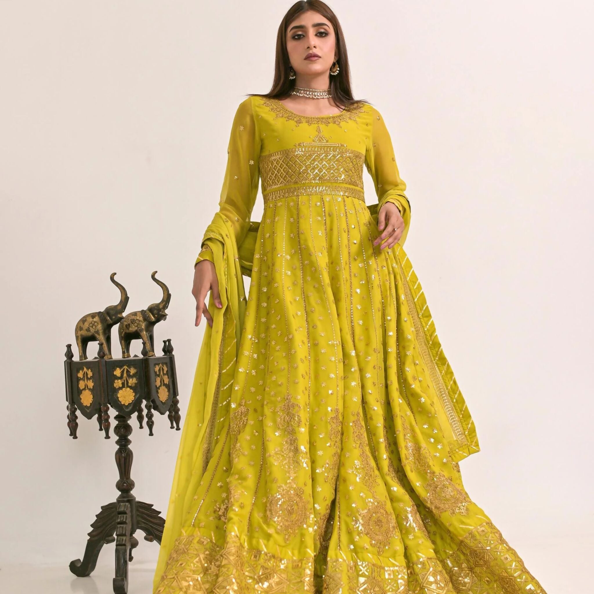 Dress Set, Chiffon Dupatta & Twisted Silk Trouser, for Women