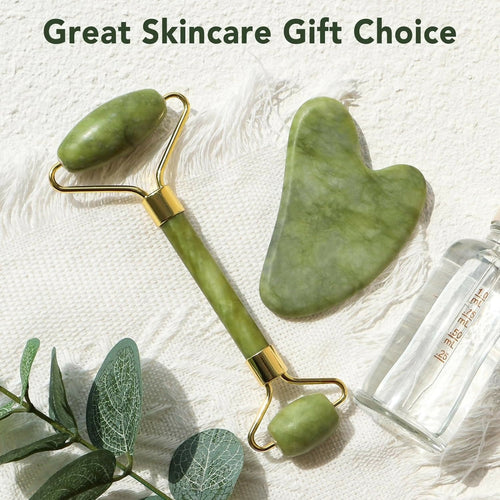 Jade Roller Facial Massager | Manual | With Gua Sha Tool | Natural Skincare | Relax & Refresh