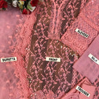 Unstitched Suit, Stunning Mustard and Pink Embroidered NET Ensemble