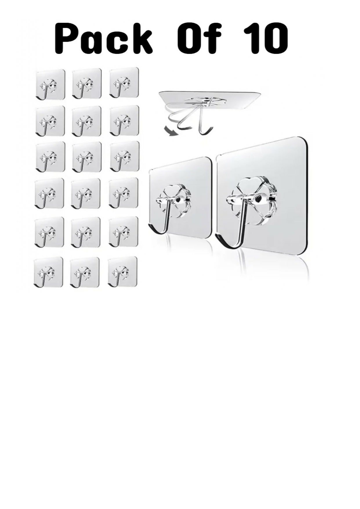 Transparent Self-Adhesive Wall Hooks Sticker – Strong Hold, No Drill, Damage-Free Hanging – Pack of 10