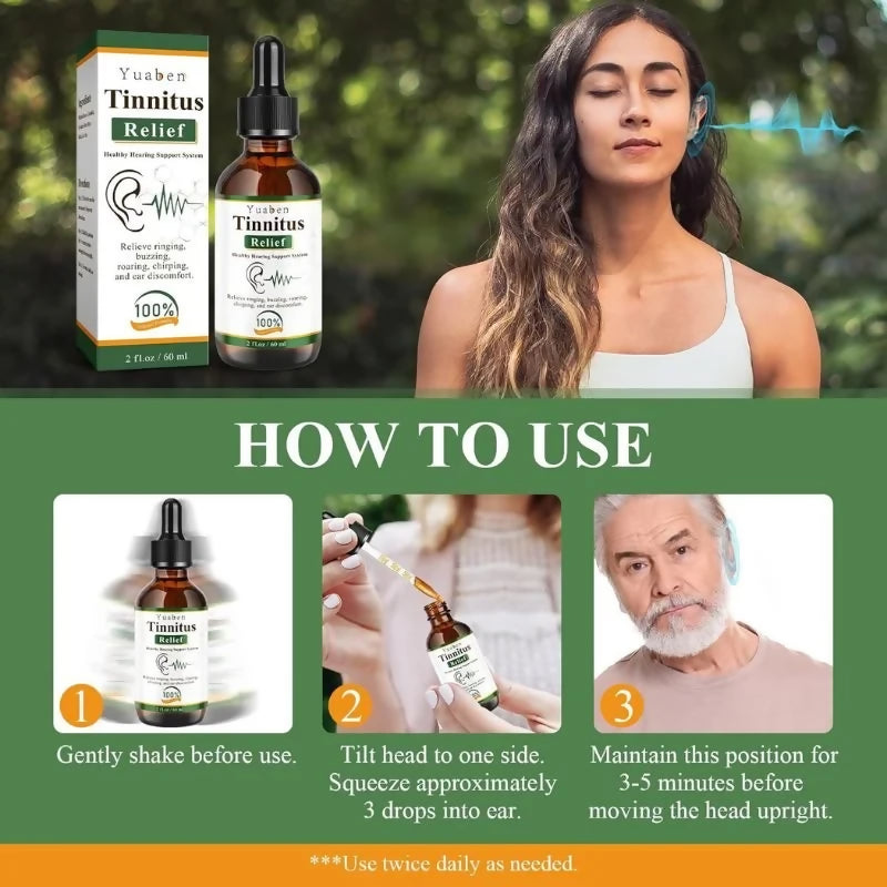 Yuaben Tinnitus Relief Drops | Healthy Hearing Support System | Ear Care Drops for Ringing, Buzzing & Ear Wellness | 60ml Tinnitus Relief Drops