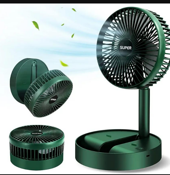 Rechargeable Green Desk Fan With Base & Foldable Design