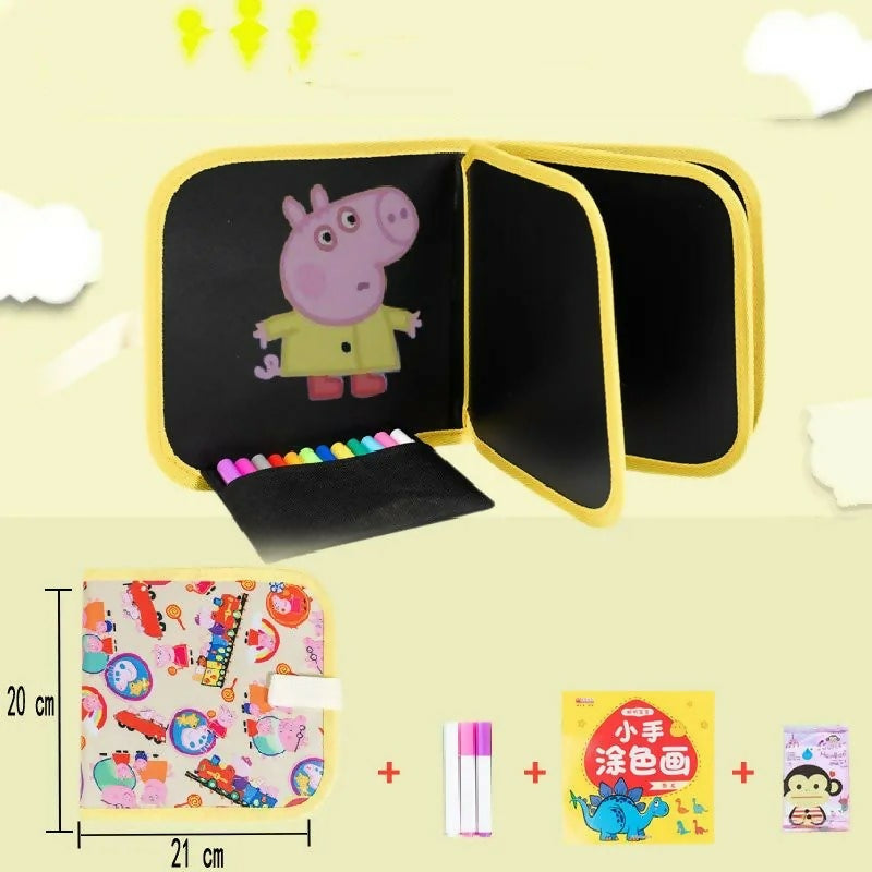 Erasable & Reusable Doodle Magic Blackboard Book with 3 Color Markers – Kids Drawing & Learning Activity Book (Random Color)