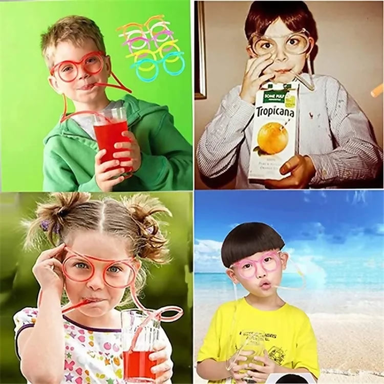 Funny Silly Straw Glasses for Kids and Adults – Creative Flexible Drinking Straw Eyeglasses Fun Party Accessory (Random Color)