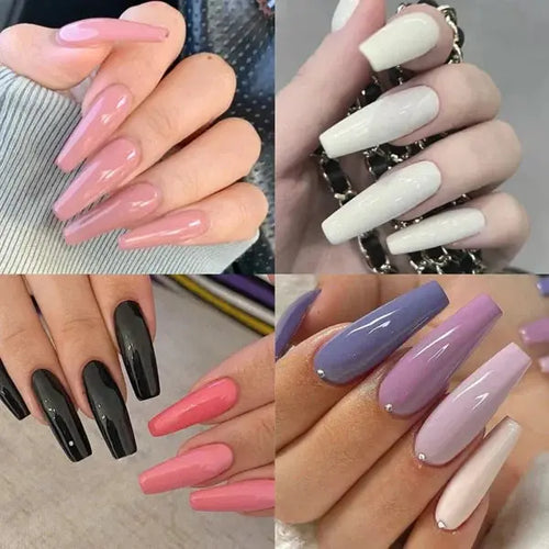 Artificial Nail Tips, Multicolor Fake Nails with Gel - Set 576 Pcs