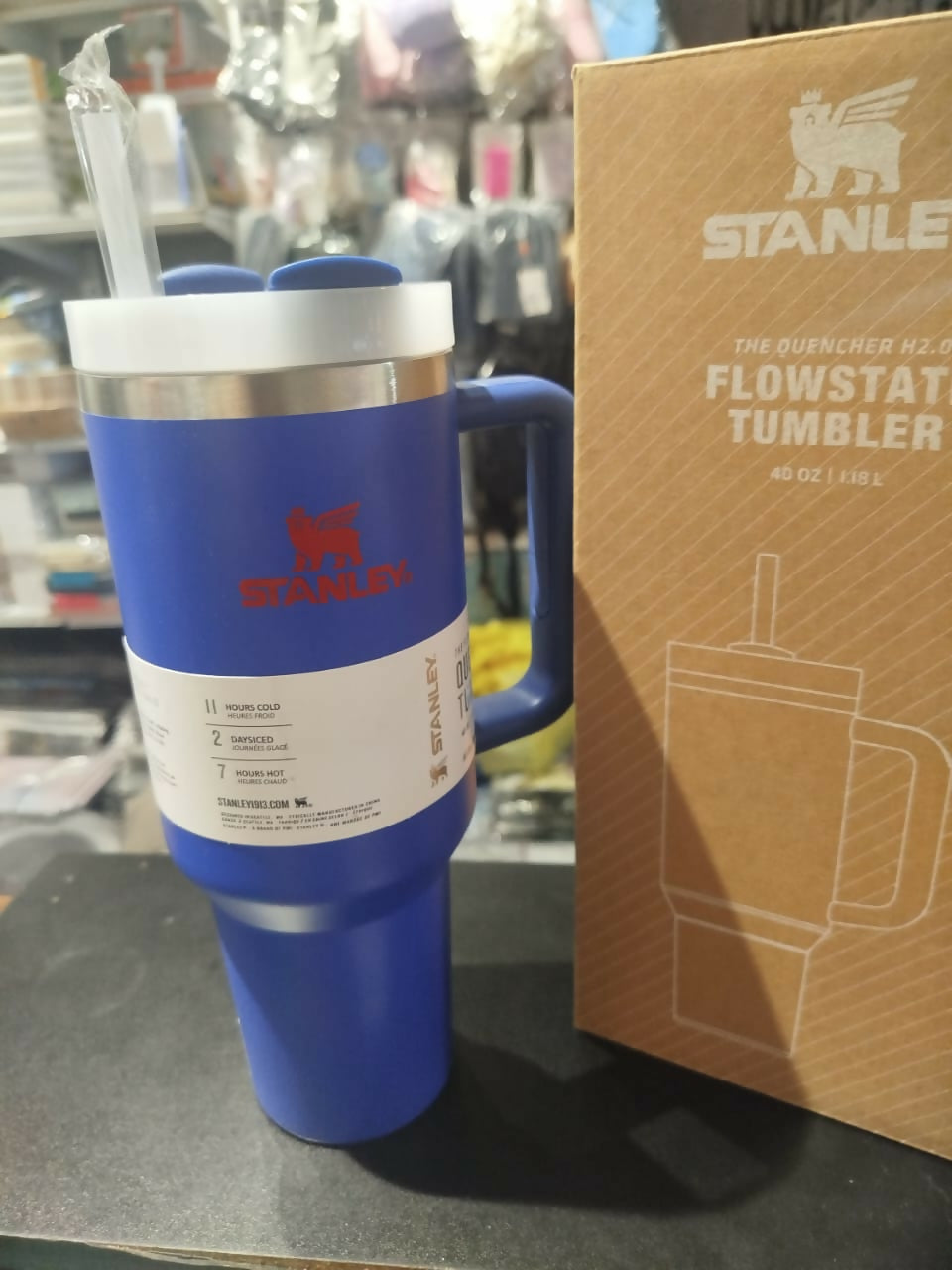 Stanley 40 Oz | (1200ML) Stainless Steel Vacuum Insulated Tumbler With Straw Leak Proof Quencher Cup For Hot And Cold Beverages - With Box | Black