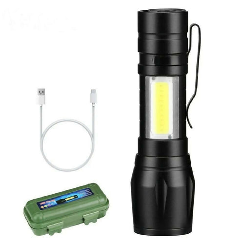 Torch Mini LED Micro USB Charging With Cable And Case USB Charging Powerful Flashlight 3800LM XPE COB Small Rechargeable Flash Light Zoomab