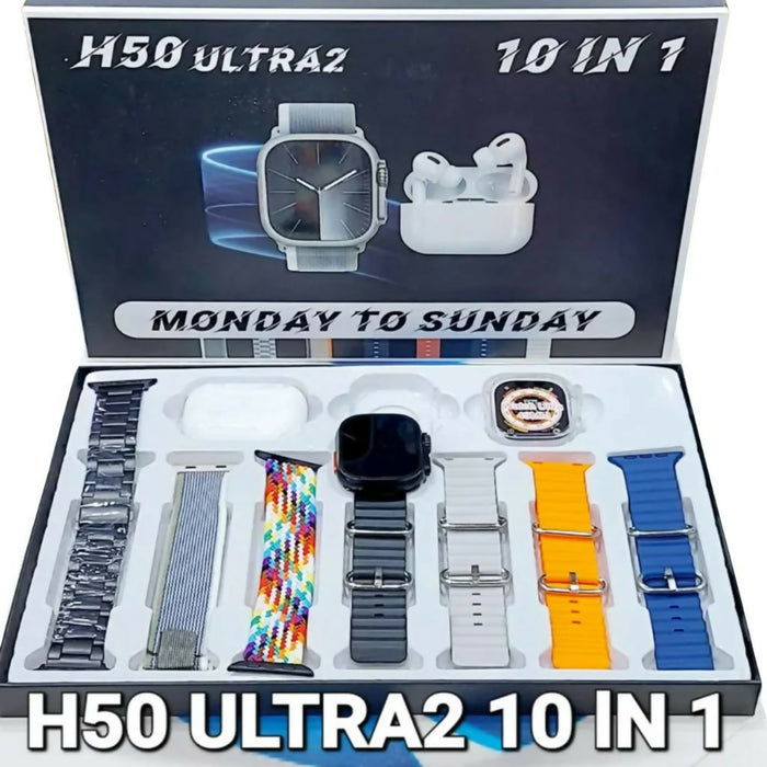 H50 Ultra Smartwatch, 10 in 1 watch straps with Airpods Pro 5