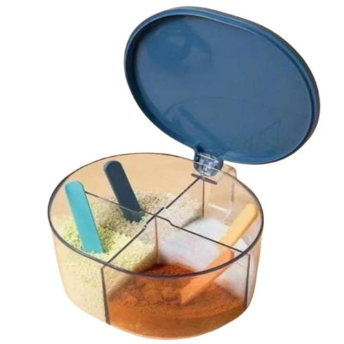 4 Compartments Spice Box | Masala Storage Box | Plastic Kitchen Organizer | Leak-Proof & Reusable