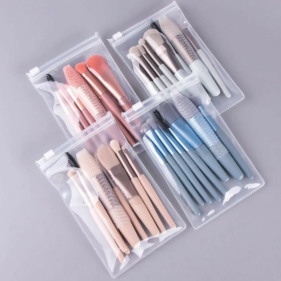8pcs Travel Makeup Brush Kit Mini Cosmetic Brush for Face Foundation Blush Eye Shadow Wooden Handle (random color)