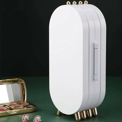 Jewellery Box Organiser with Mirror – Foldable Exquisite Dustproof Jewelry Storage Case Multi-Function Screen Shaped Metal Display Jewelry Stand for Earring – Necklace & Bracelet (Random Color)
