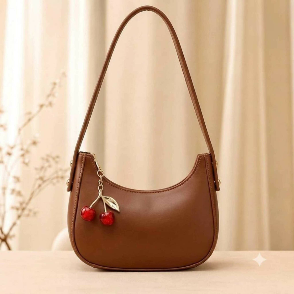 Cherry Charm Shoulder Purse Stylish Compact Durable Fashion Accessory Practical Choice For Daily Use Office College And Casual Outings - Black