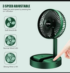 Rechargeable Green Desk Fan With Base & Foldable Design