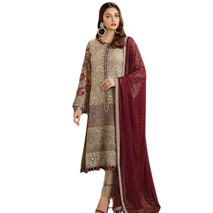 Luxurious Embroidered Collection, Chiffon Shirt, Dupatta, and Malai Trouser