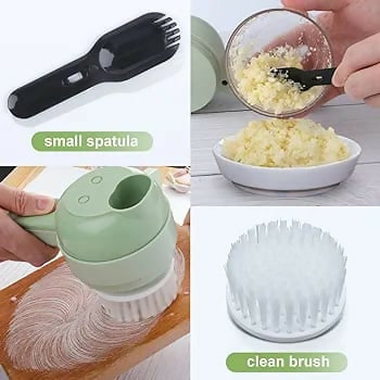 4 in 1 Handheld Electric Vegetable Cutter Wireless Food Processor for Garlic Pepper Chili Onion Celery Ginger Meat with Brush