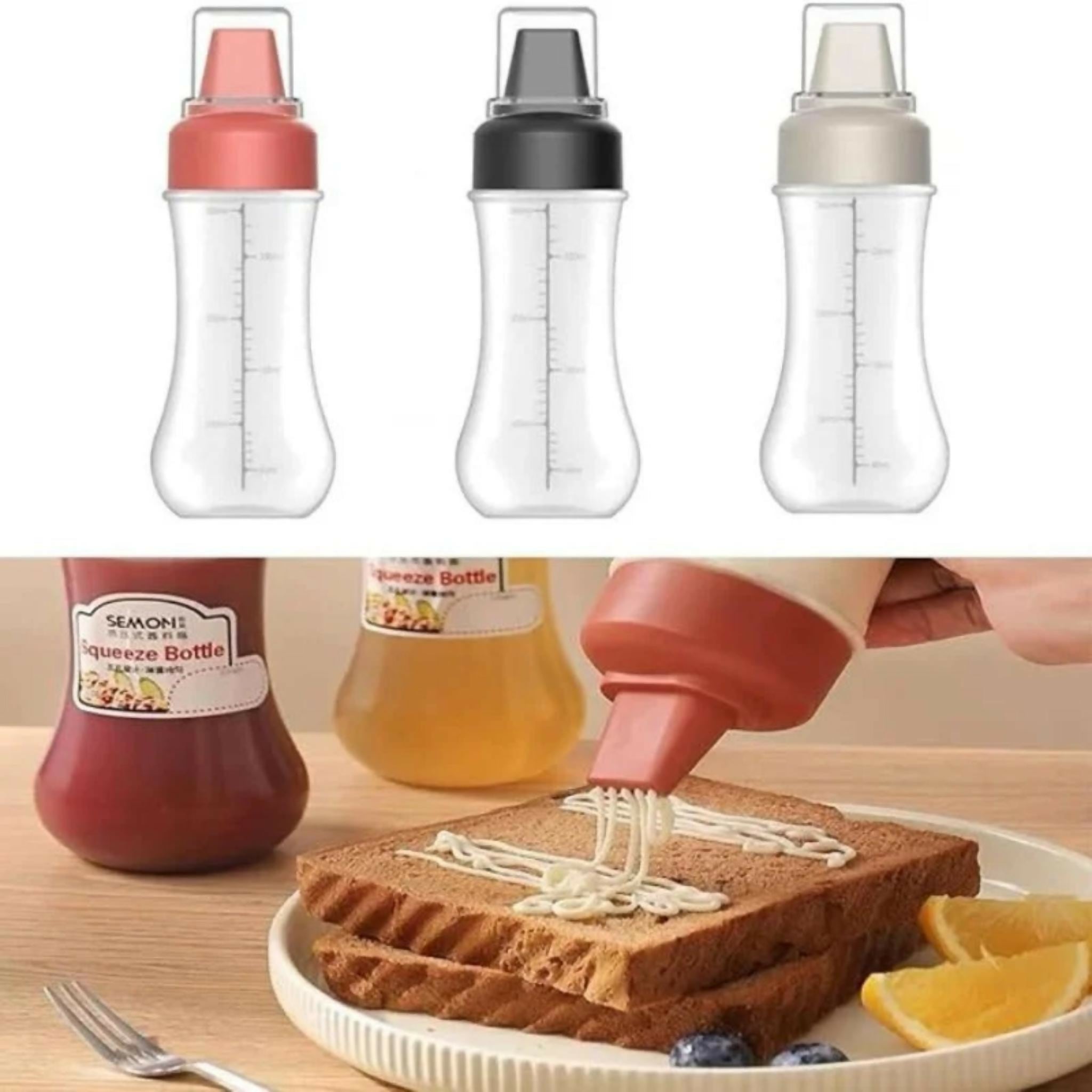 Sauce Bottle | Refillable Condiment Dispenser with Lid | Multipurpose Ketchup & Hot Sauce Bottle for Kitchen | Black Cap