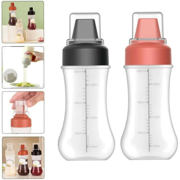 Sauce Bottle | Refillable Condiment Dispenser with Lid | Multipurpose Ketchup & Hot Sauce Bottle for Kitchen | Black Cap