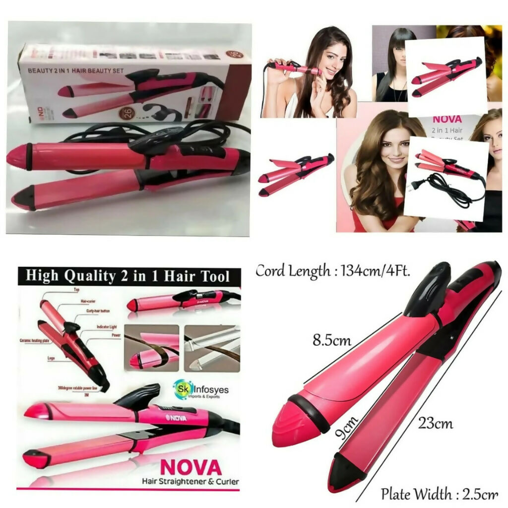 2-in-1 Hair Styler, Straightener & Curler, Quick Heat, for All Hair Types