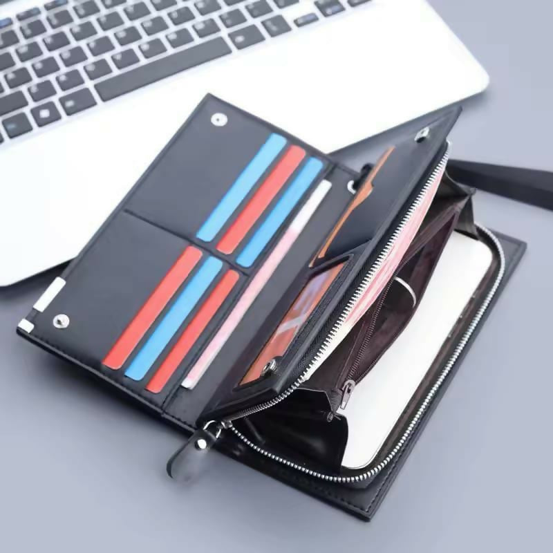 PU Leather Balebaily Long Wallet – Card Slots, Zippered Phone Compartment, ID Window, and Dual Ticket Pockets