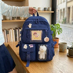 Cute Women Backpack Multi Pocket Canvas School Bag