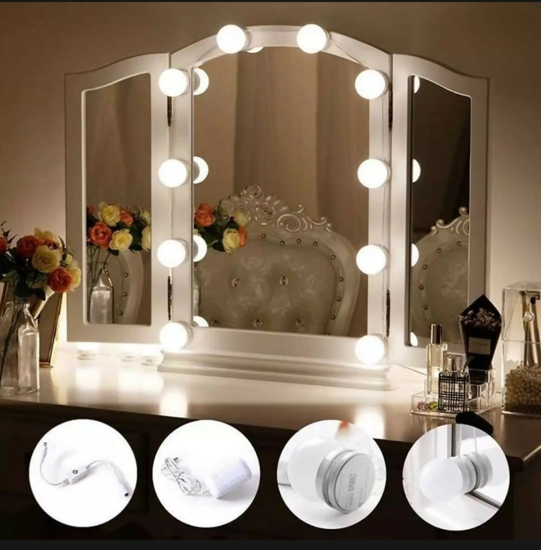 Dimmable LED Vanity Mirror Lights Kit – 10 LED Hollywood Style Bulbs for Makeup Dressing Table & Bathroom Mirror