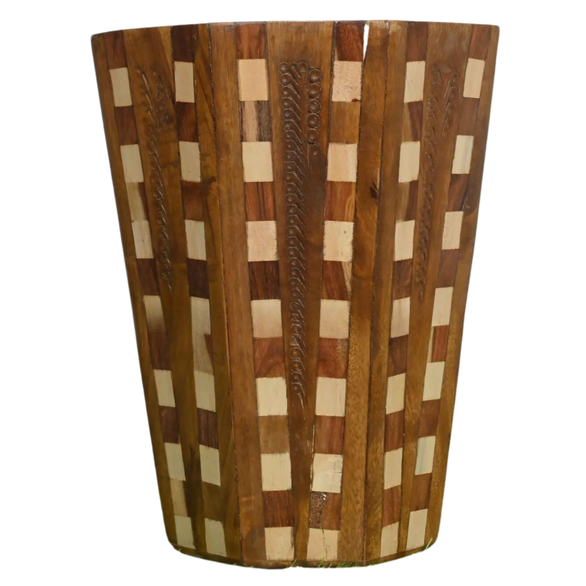 Hand Made Wooden Dustbin With Carving & Tukri