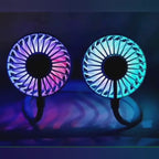 Lazy Portable Silent Neck Fan – Wearable Rechargeable Dual Fan with LED Light & 3-Speed Control (Random Color)