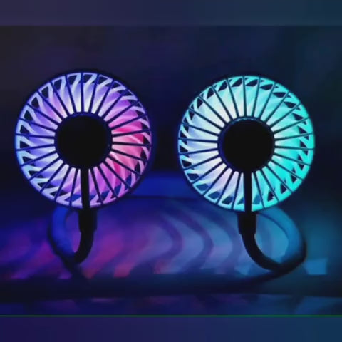 Lazy Portable Silent Neck Fan – Wearable Rechargeable Dual Fan with LED Light & 3-Speed Control (Random Color)