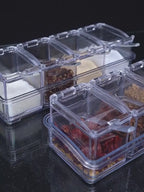 Crystal Seasoning Box With 4 Compartments And Spoons – Transparent Spice Storage Container Set For Kitchen Organization