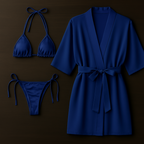3-Piece Swimwear & Lounge Set for Women – Monokini, Bikini & Sheer Robe | Free Size (Black)