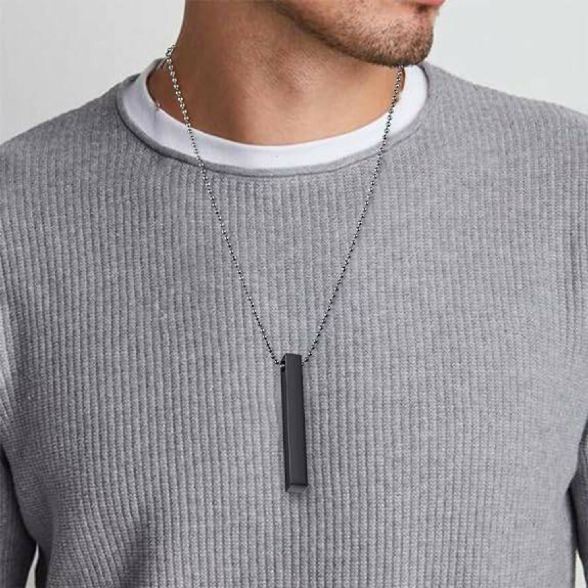 Pack of 2 Boys Bar Necklace – Stainless Steel Black Pendant Necklace