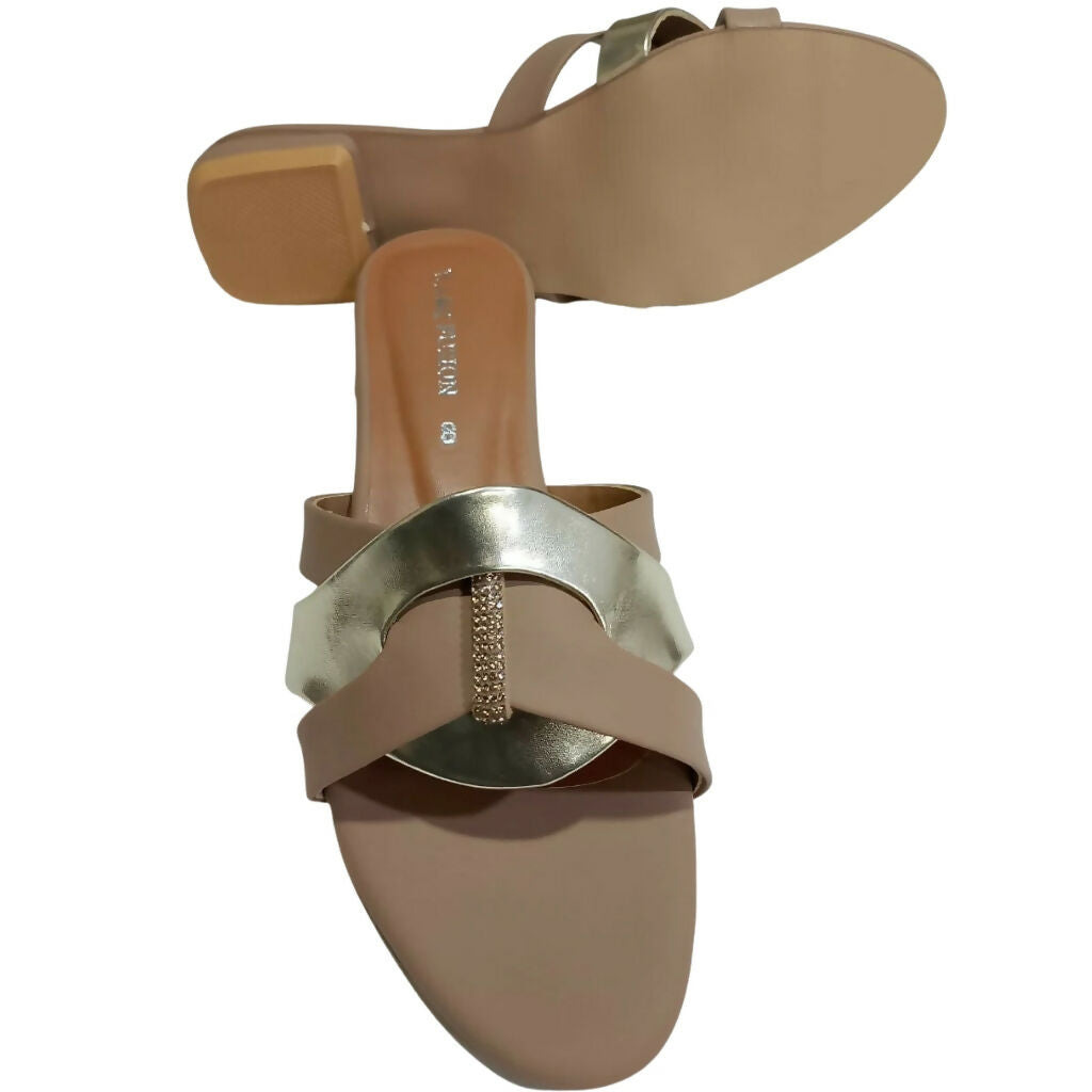 Women’s Tan & Gold Embellished Flat Sandals