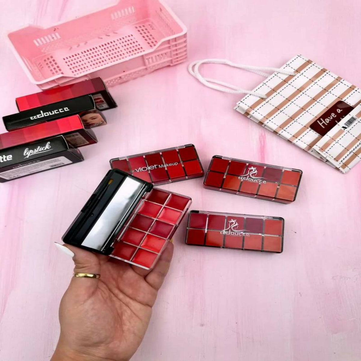 10-in-1 Lipstick & Blush Palette – Creamy Matte Lip & Cheek Makeup, Multi-Color