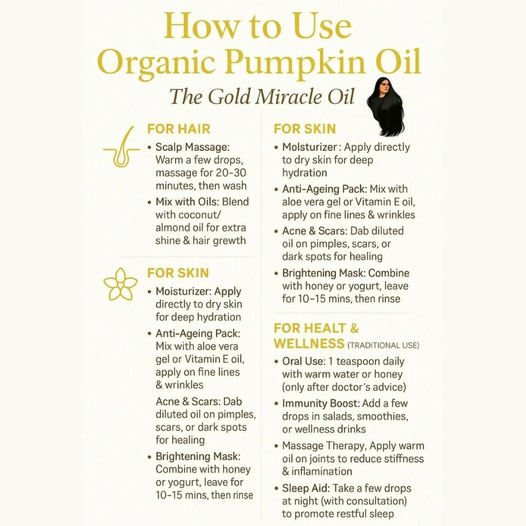 Organic Pumpkin Seed Oil, Cold-Pressed Pure Oil for Skin, Hair & Wellness