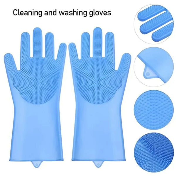 Silicone Dishwashing Gloves Pair | Reusable Heat Resistant Scrubber Cleaning Gloves