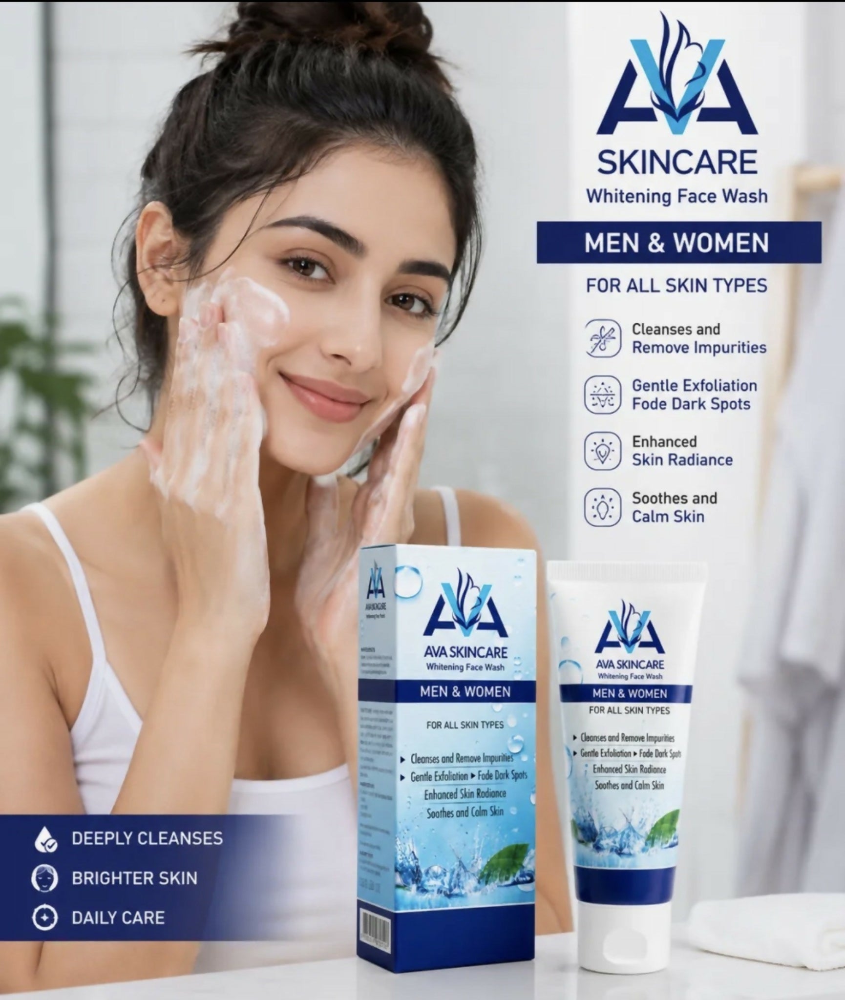 AVA Skincare Whitening Face Wash 100ml Gentle Daily Cleanser Brightening Formula For Clear Radiant And Healthy Skin
