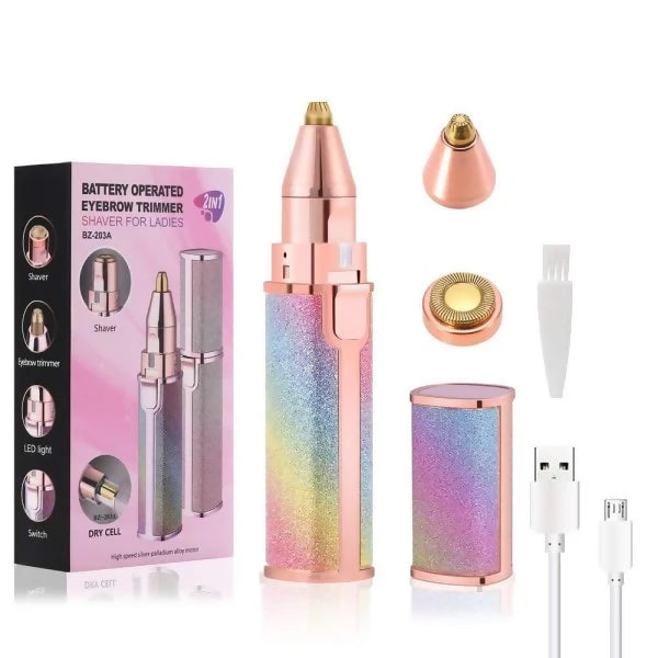 Flawless 2-in-1 Eyebrow Trimmer | Rechargeable Hair Remover with USB Charging Cable & Cleaning Brush