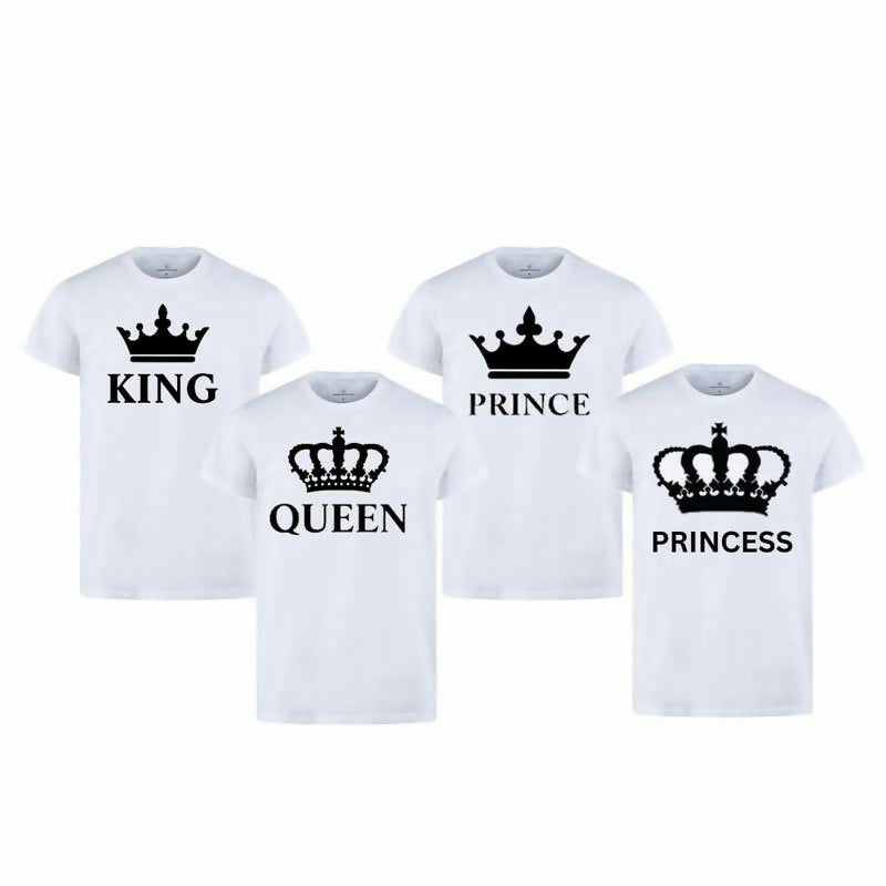 Combo Of King, Queen, Prince & Princes Style White T-Shirt with Cute Design