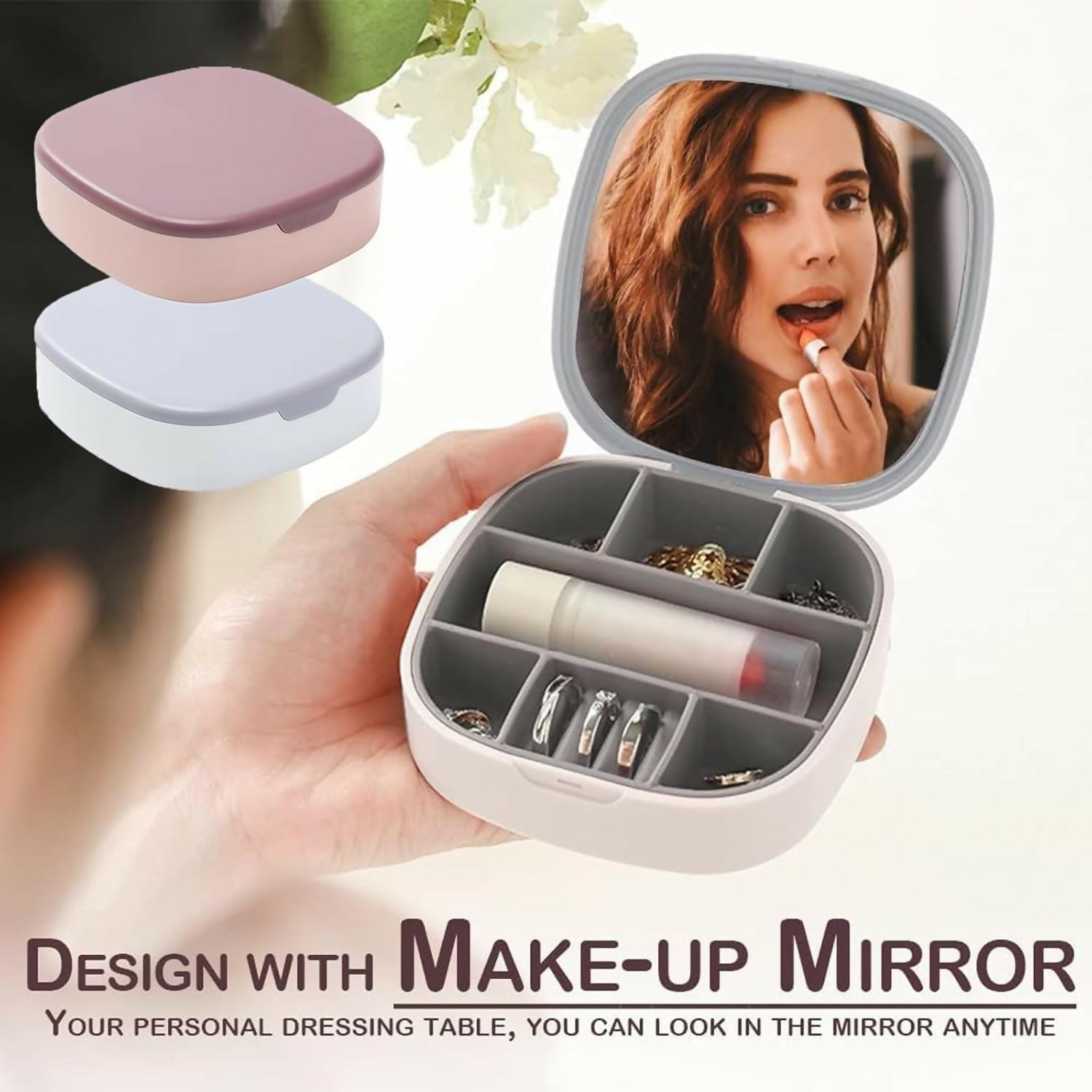 Portable Mini Jewelry Storage Box with Built-In Mirror – Compact Travel Organizer for Rings, Earrings, and Necklaces (Model LD-988)