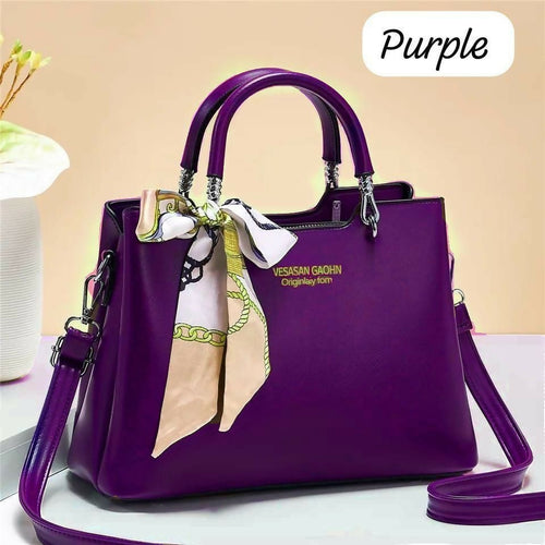 1Pc Vesasan Gaohn Faux Leather Handbag With Decorative Scarf Elegant Design Premium Quality - Black - Brown - Dark Blue - Dark Green - Light Pink - Maroon - Purple