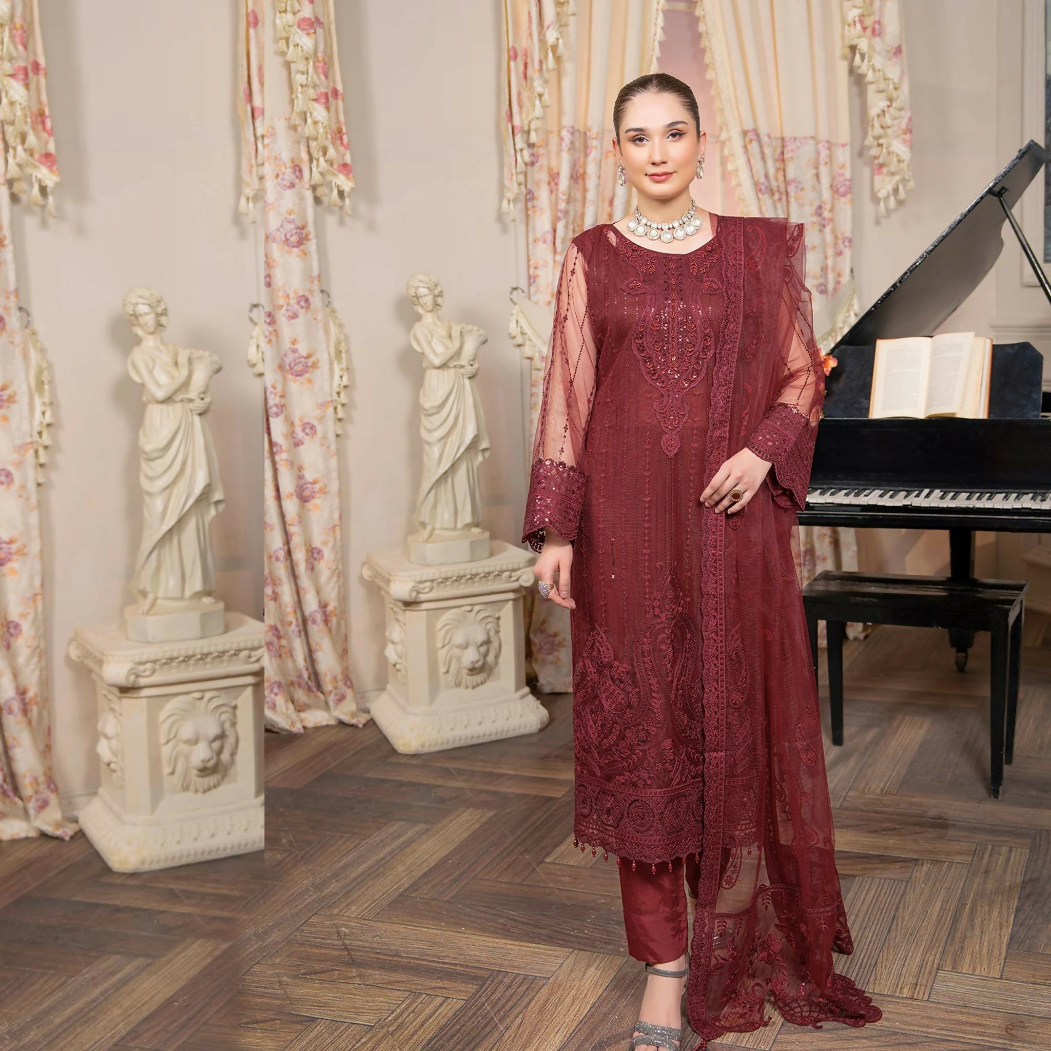 Semi-Stitched Shirt with Embroidered Adda Work