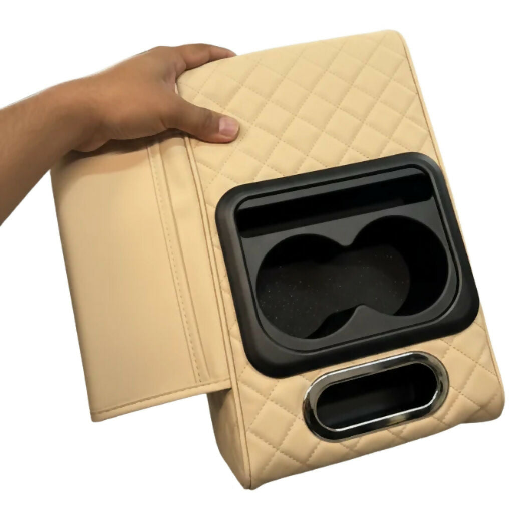Car Center Console Armrest Cushion, Soft Padded, With Built-In Cup Holder