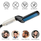 Hair & Beard Straightener Comb, Ceramic Heated Brush, Daily Grooming for Men