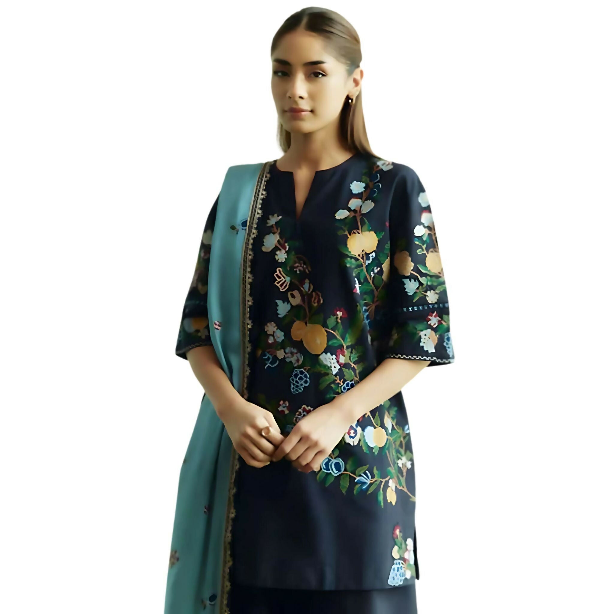 Embroidered Dhanak Ensemble